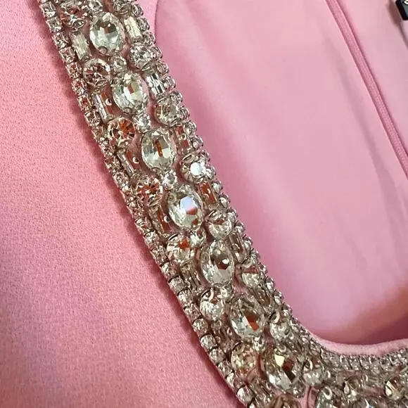 NWT 598 Retrofete Bexley Beaded Crystal Pink Mini Dress Embellished Large - Picture 14 of 14